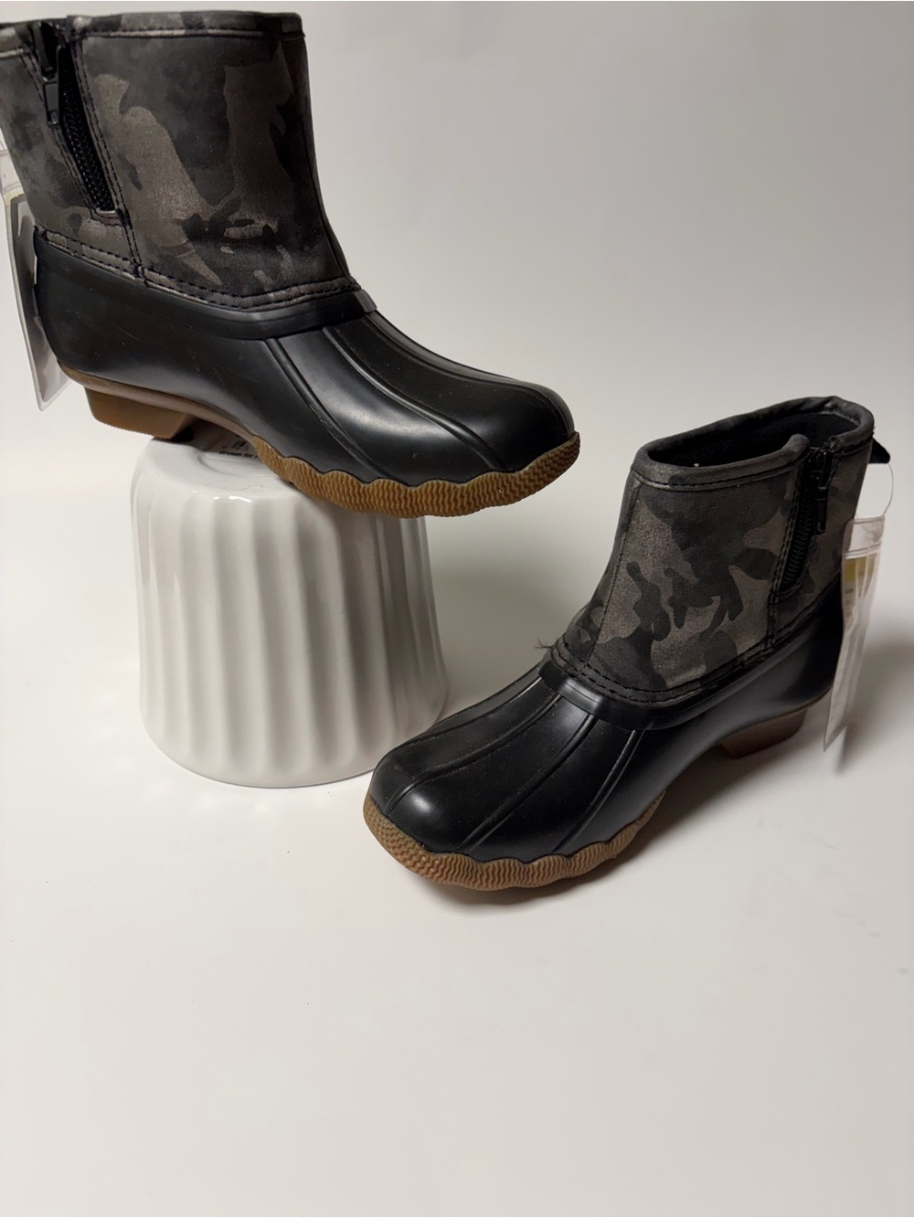 Sperry Children’s Waterproof Ankle Boots in Black Metallic Camouflage Detail